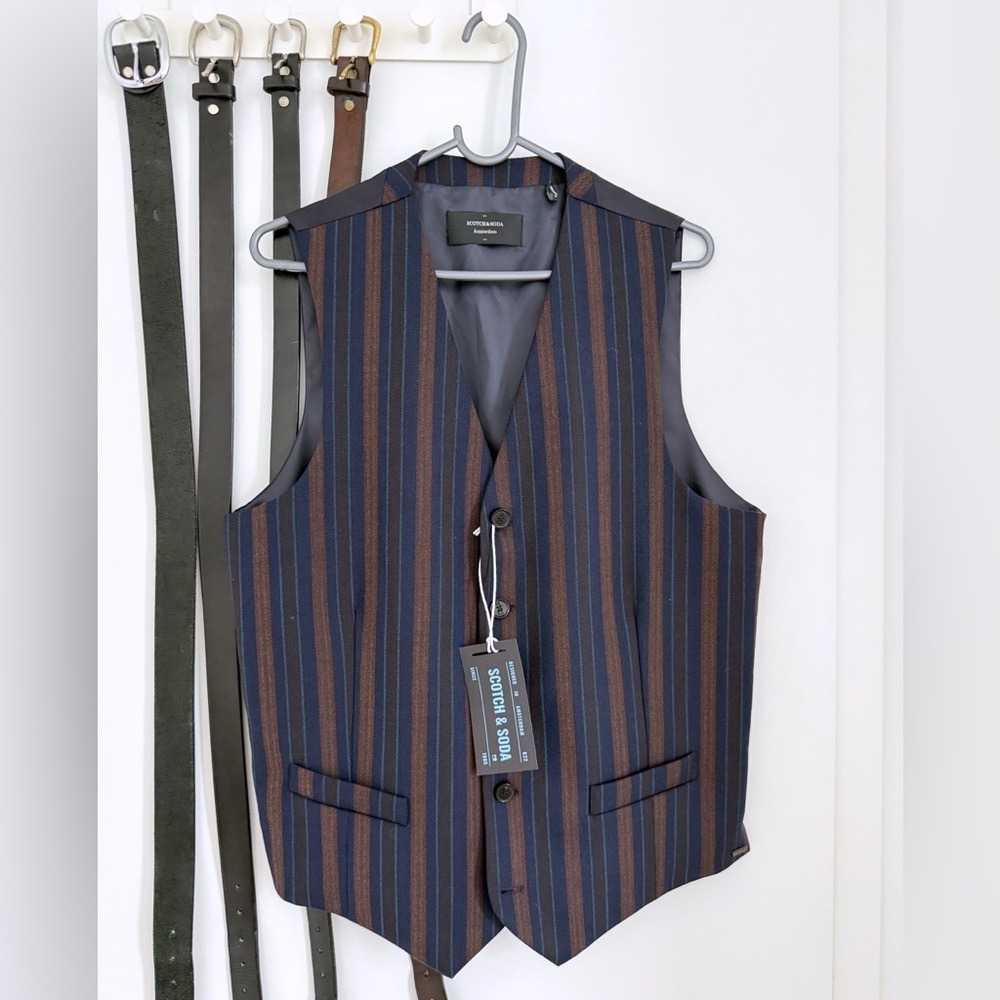 Scotch & Soda Navy and Brown Striped Vest